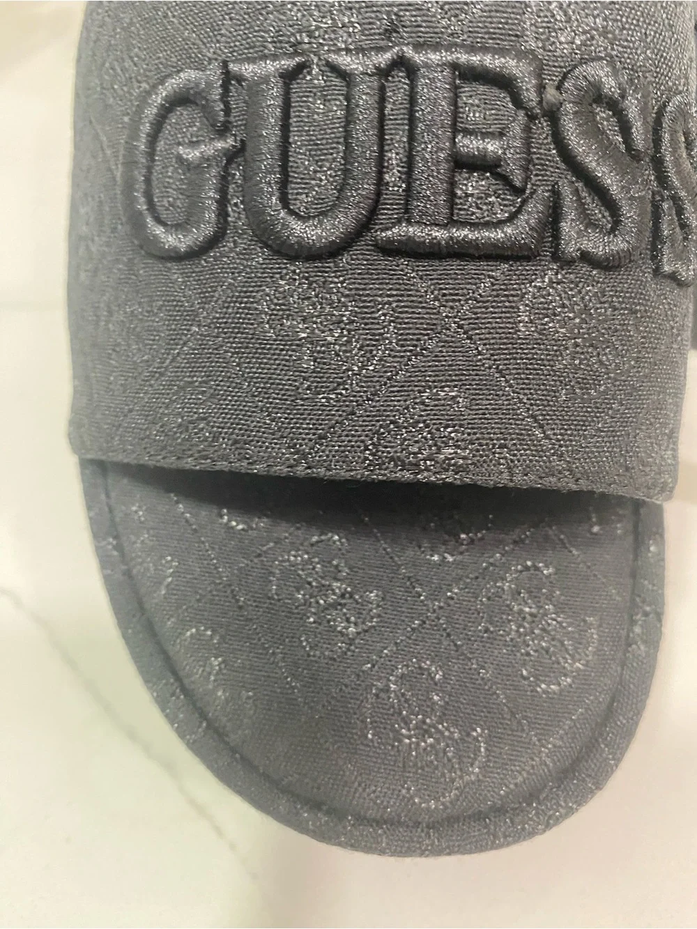 GUESS Black Embossed Logo Platform Slide Sandals